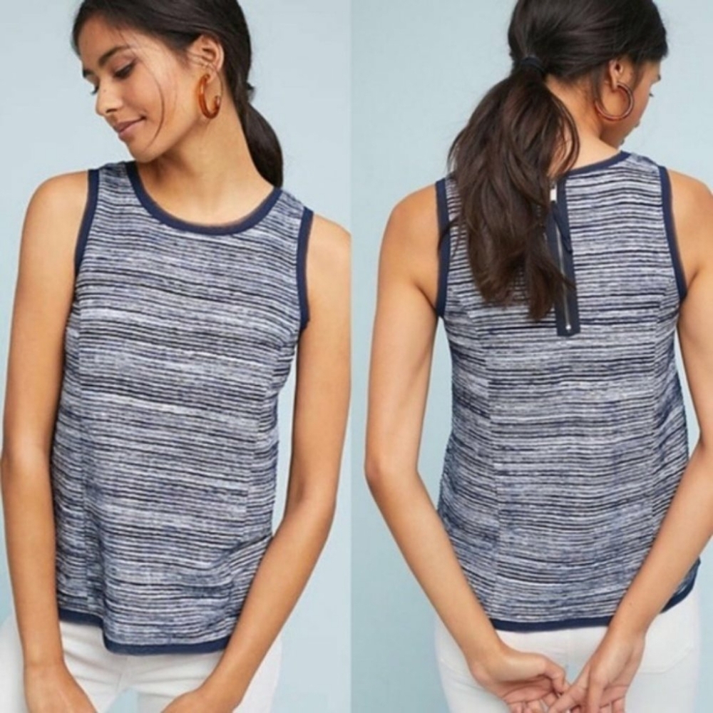 Sleeveless Striped Knit Tank Top - Navy Heather